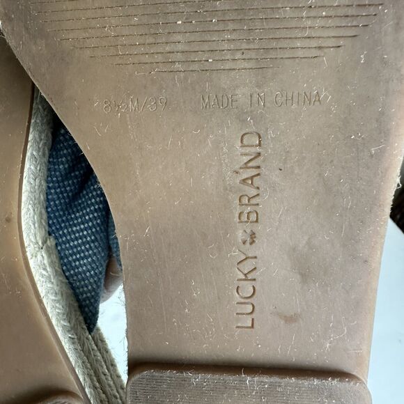 Lucky Brand Grenly Blue Fabric Twist‎ Espadrille Slide Sandals Sz 8.5 Platform - Picture 9 of 10